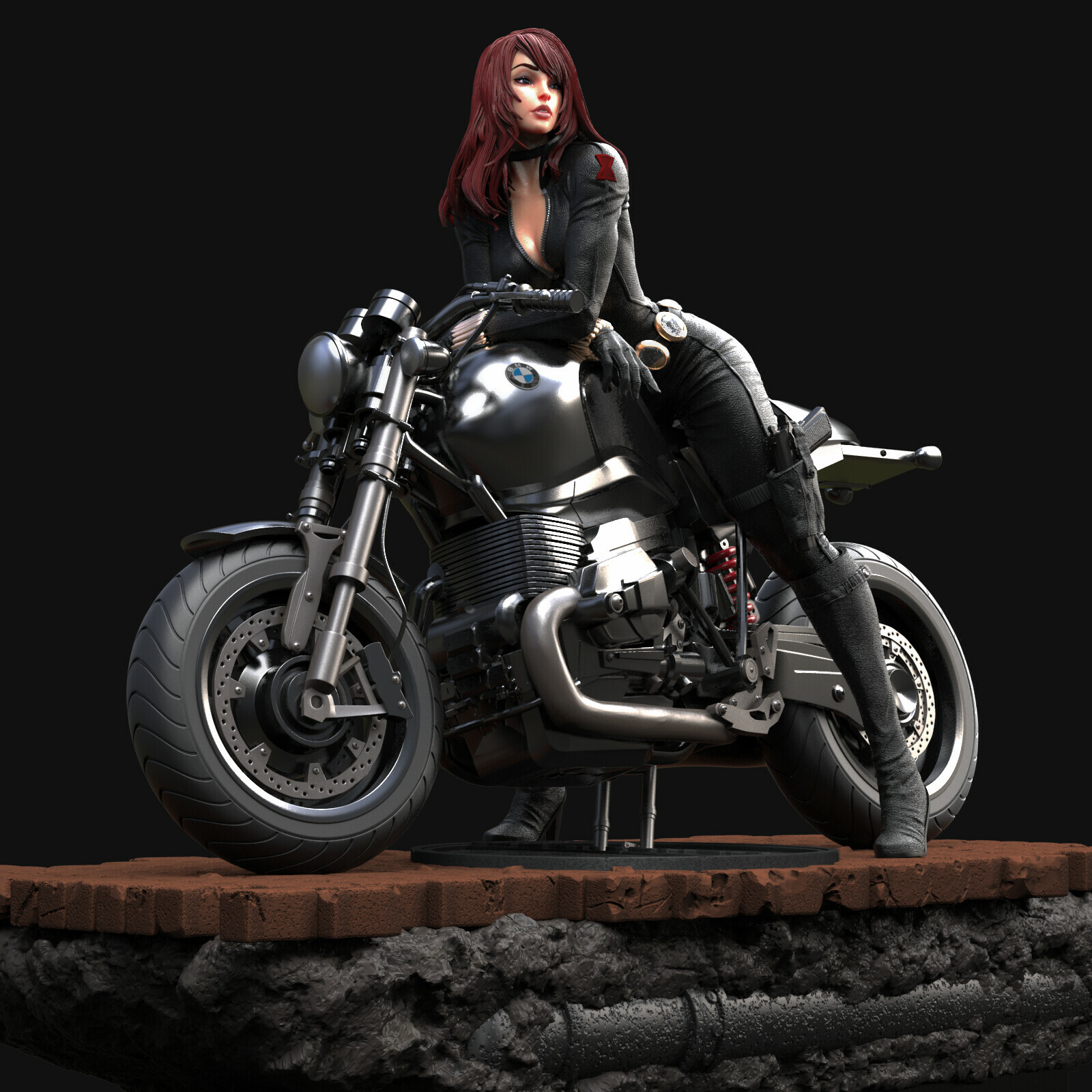 Black Widow on Motorcycle 3D Print